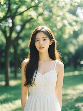 清纯柔美白色吊带裙美女写真图片